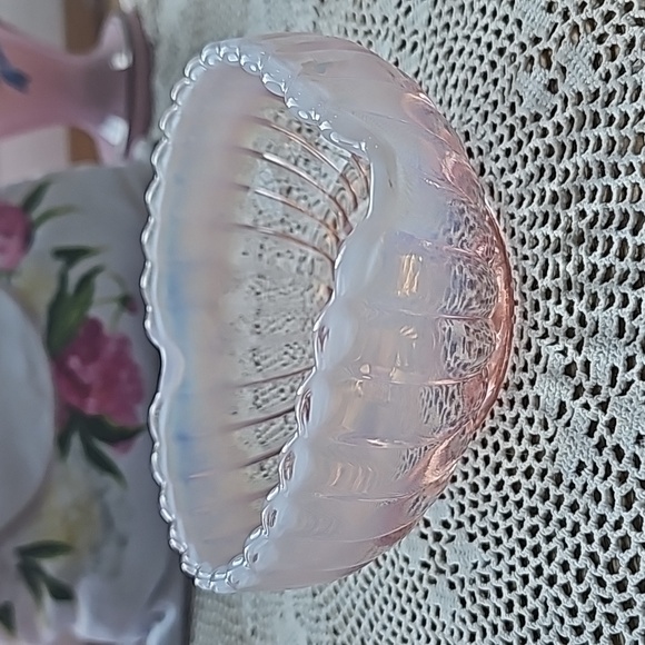 Fenton Other - Vintage Fenton Pink Opalescent Ribbed Glass Heart Shaped Dish